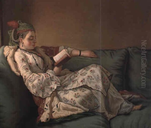 La Sultane Lisant: A Lady In Turkish Costume Reading On A Divan - view 1