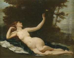 Landschaft Mit Weiblichem Akt (psyche?) Mit Schmetterling by Ernst Friederich von Liphart