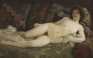 Liegender Weiblicher Akt Auf Dem Diwan by Ernst Friederich von Liphart