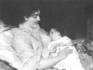 Die Frau Des Kunstlers, Ihr Kind Stillend by Ernst Friederich von Liphart