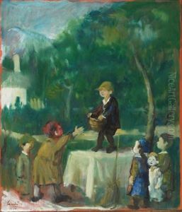Children Playing (+ 2 Others, Pastel; 3 Works, 1 Larger) by Gedo Lipot