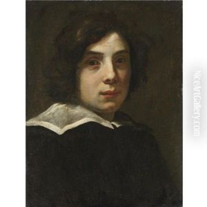 Portrait Of A Young Man Wearing Black With A White Collar by Lorenzo Lippi