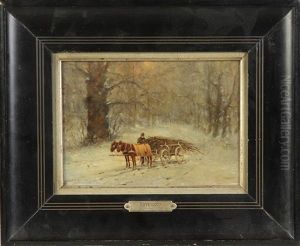 Wood Cart In Winter by William Henry Lippincott