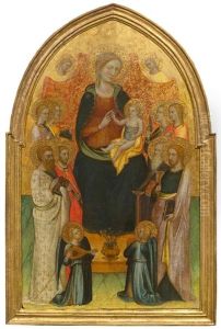 The Madonna Enthroned, With The Child, Surrounded By Saints And Angels by Lippo D`Andrea