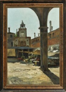 Blick In Den Innenhof Eines Sudlandischen Gebaudes Mit Marktstand
