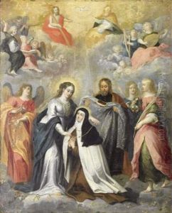La Vierge Remettant Un Collier A Sainte Therese D'avila by Pieter Lisaert IV