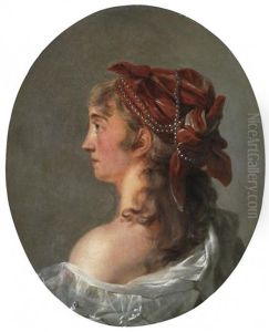 Portrat Einer Jungen Dame Mit Rotem, Perlenbesetztem Kopftuch Im Profil by Anna Dorothea Lisiewski