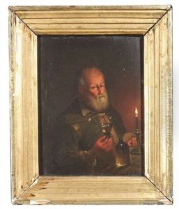 Alter Mann Mit Weinglas Und Einer Kerze Auf Dem Tisch( + Alte Frau Mit Einer Kerze In Der Linken Hand, Das Licht Abdeckend; Pair)