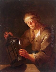 Bildnis Einer Alten Frau, Die Eine Brennende Kerze In Eine Laterne Stellt