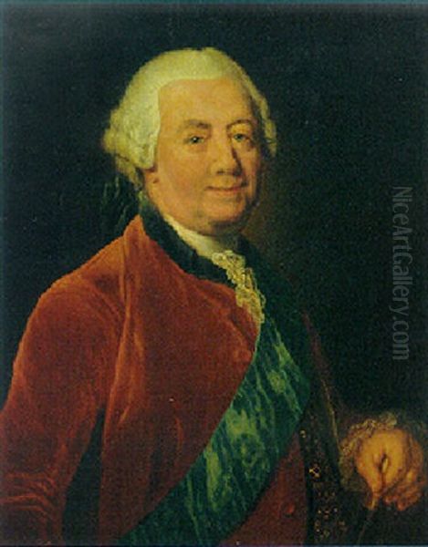 Portrait Of A Gentleman Wearing A Red Coat With A Blue Order Sash - view 1