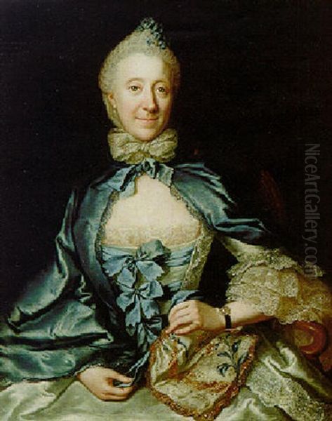 Portrait Of Cristiana Amalia Ernestine De Schlaberndorff In A Blue Satin And Lace Dress - view 1