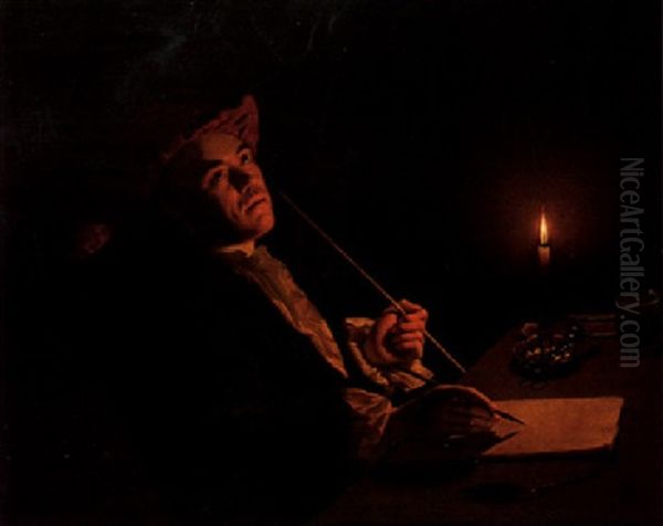 Portrait Of A Man Writing By Candlelight - view 1