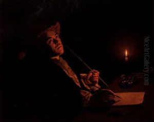 Portrait Of A Man Writing By Candlelight by Christian Friedrich Reinhold Lisiewski
