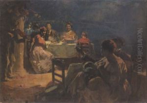 Figures Dining On A Balcony On A Mediterranean Night