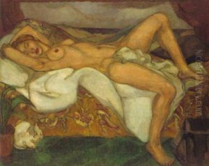 Weiblicher Akt Auf Dem Sofa Liegend by Herrmann Lismann