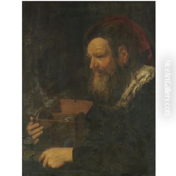 Portrait Of A Banker, Half Length, Holding A Money Box - view 1