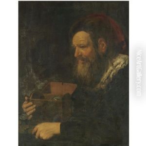 Portrait Of A Banker, Half Length, Holding A Money Box by Johann Liss