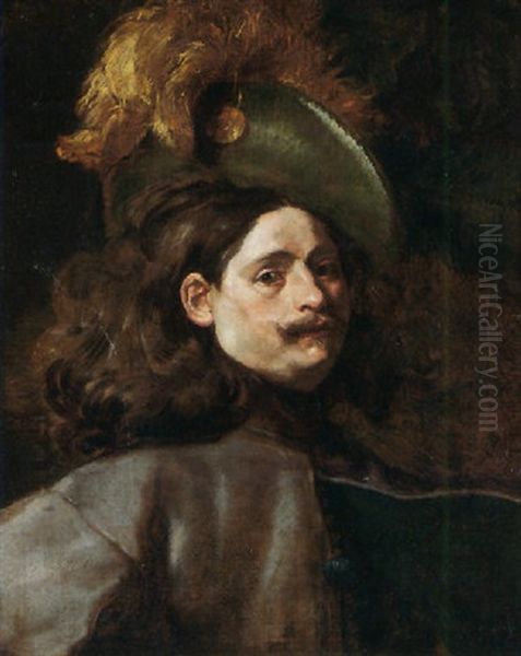 Portrait Of A Gentleman Wearing A Grey Jacket And A Green Plumed Hat - view 1