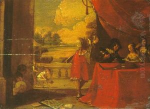 A Music Party On A Terrace, Children Playing Bowls Beyond by Johann Liss
