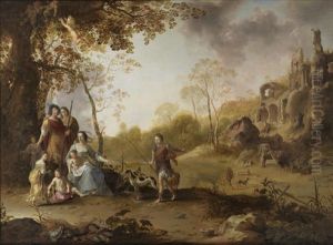 An Allegorical Portrait Of A Family Before An Extensive Landscape by Dirck Van Der Lisse