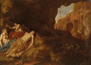 Ein Satyr Uberrascht Die Schlafenden Nymphen Der Diana by Dirck Van Der Lisse