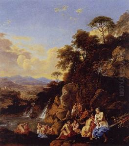 Diana And Her Nymphs Bathing In A Mountainous Landscape
