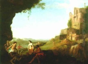 Landscape With Ruins, Nymphs And Shepherds by Dirck Van Der Lisse