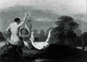 Nymphe Et Satyre Dans Un Paysage Boise by Dirck Van Der Lisse