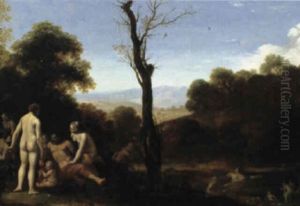 Die Geburt Des Adonis In Einer Arkadischen Landschaft by Dirck Van Der Lisse