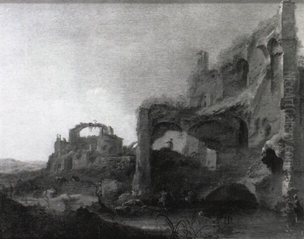 An Italianate Landscape With Herdsmen And Cattle At A Pool - view 1