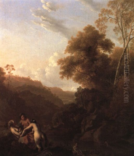 Italianate Landscape With Nymphs Bathing In A Rocky Pool - view 1