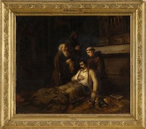 Monche Und Ein Verwundeter Offizier by Karl Josef Litschauer