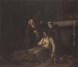 A Wounded Soldier Receiving The Last Rites by Karl Josef Litschauer