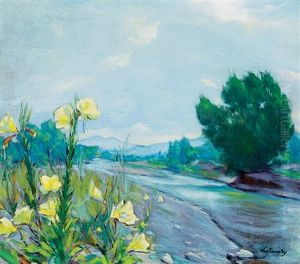Brooks Side With Flowers In Nagybanya by Endre Litteczky
