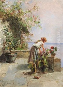 Barges On A Canal by Leontine (Lea) von Littrow