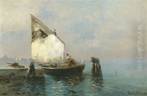 Barges On A Canal by Leontine (Lea) von Littrow