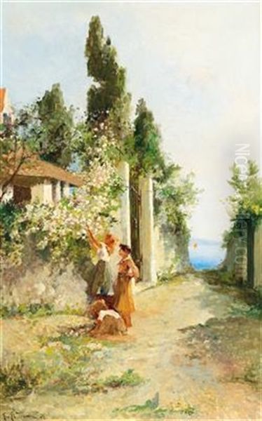 Three Girls Gathering Roses - view 1