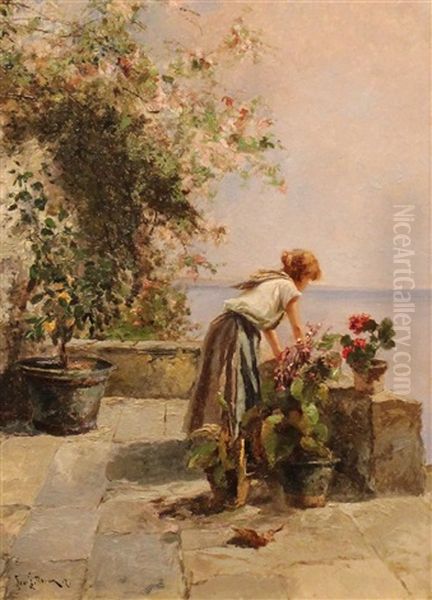 Young Woman On A Balcony - view 1