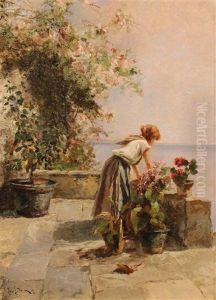 Young Woman On A Balcony by Leontine (Lea) von Littrow