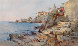 Coastal Scene At Lovrana, Istria by Leontine (Lea) von Littrow