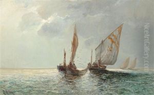 Fishing Boats By The Coast by Leontine (Lea) von Littrow