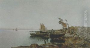 Paesaggio Costiero Con Barche E Pescatori