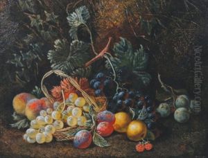 Still Life Paintings, One With Flowers, Nest And Basket, The Other With Fruit (pair) by Henry John Livens
