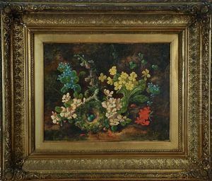 Fruhlingsblumen Und Vogelnest Mit Eiern by Henry John Livens