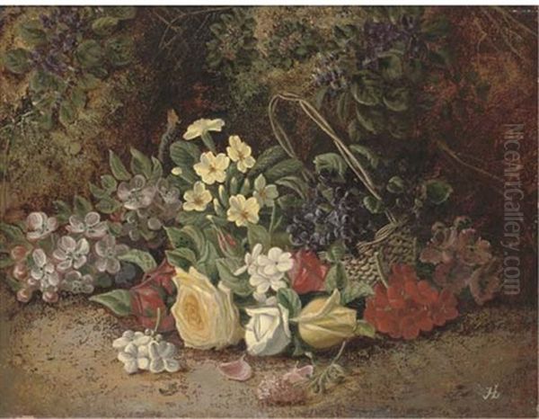 Summer Flowers In A Wicker Basket On A Mossy Bank - view 1