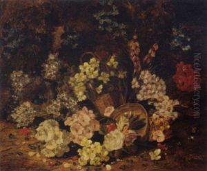 Spring Blossoms And A Bird's Nest With Eggs On A Mossy Bank by Henry John Livens