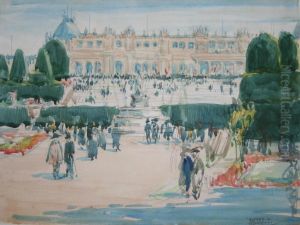 Elegant Figures In Paris (jardin Du Luxembourg?) by Alfred Bennett