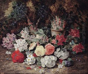 Arrangierte Fruhlingsblumen Auf Waldboden Mit Vogelnest by Horace Mann Livens