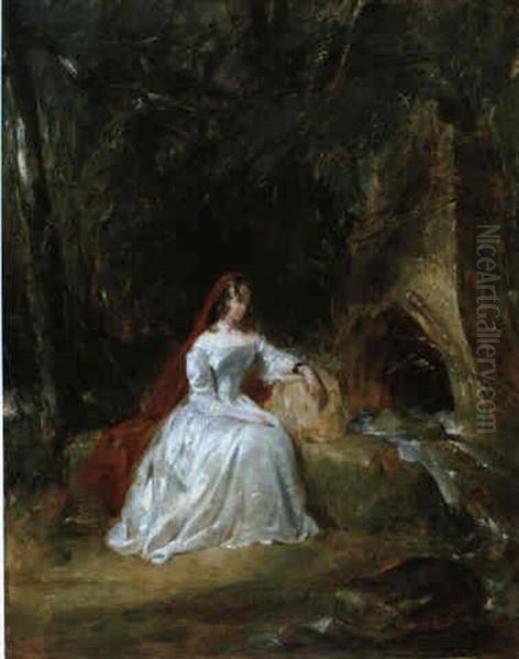 Lady Lucy Ashton, In Parklandschaft Vor Einer Brunnenanlage Sitzend - view 1