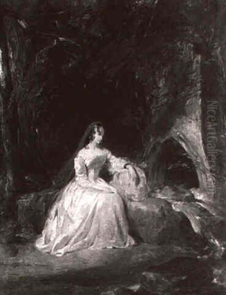 Lady Lucy Ashton, In Parklandschaft Vor Einer Brunnenanlage Sitzend - view 1